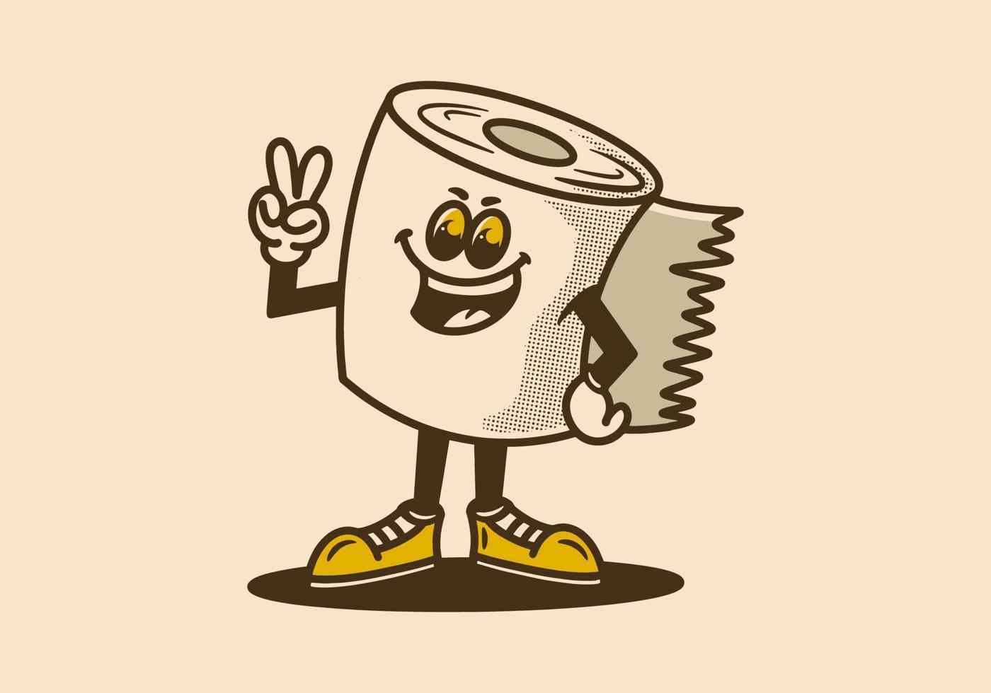 Mascot character of a standing tissue roll with hands forming a peace symbol vector