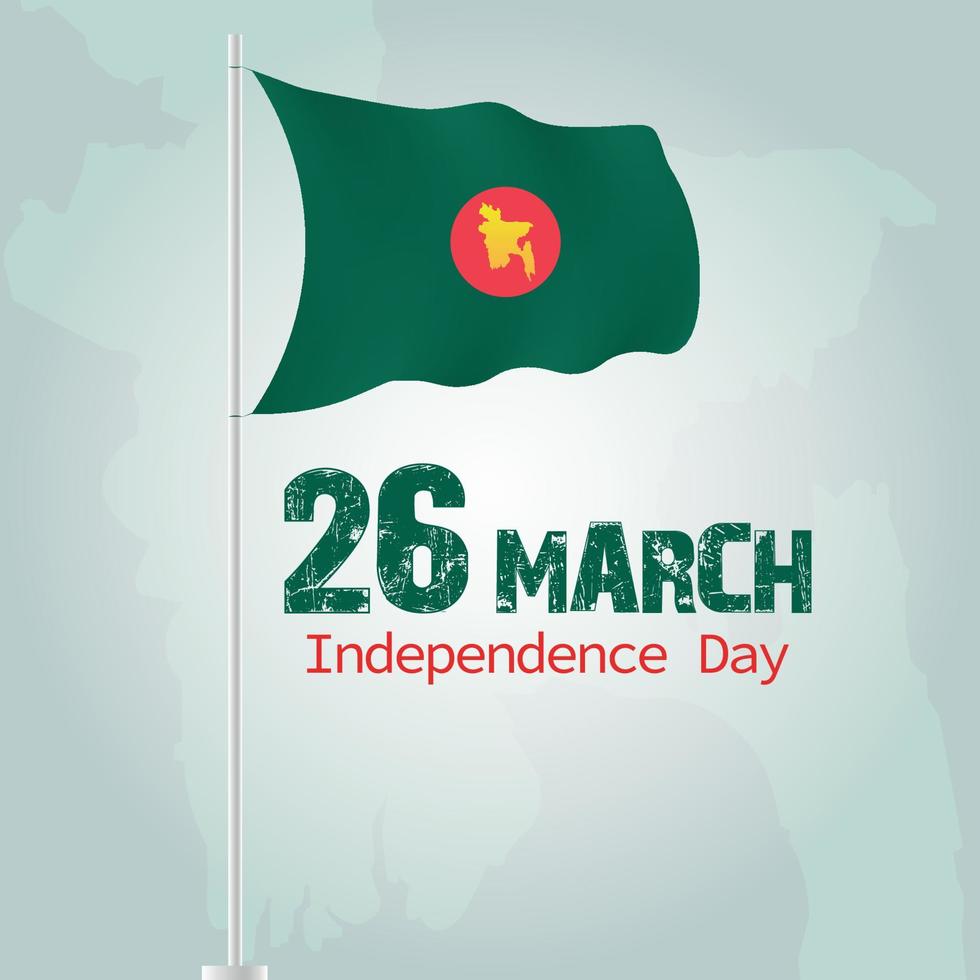 26th March Bangladesh independence day  greeting with national flag vector