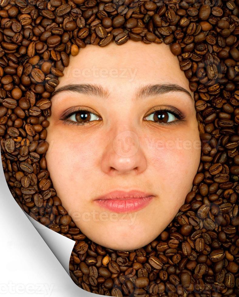 Coffee beans and face photo
