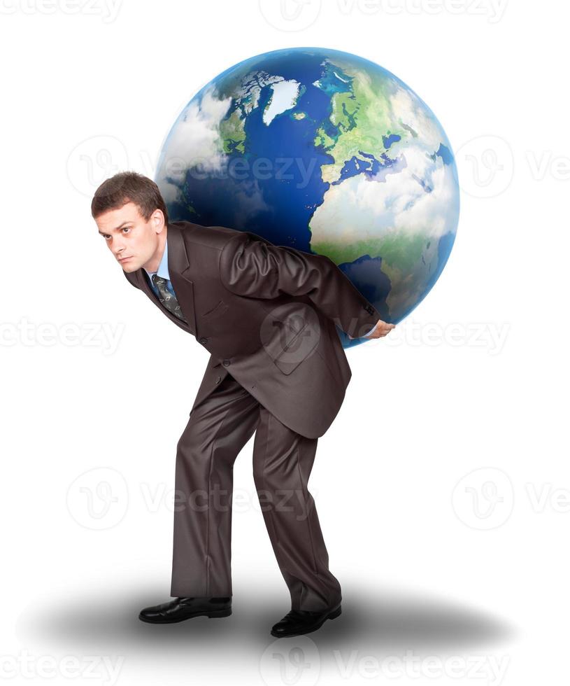 Businessman with the earth on his back photo