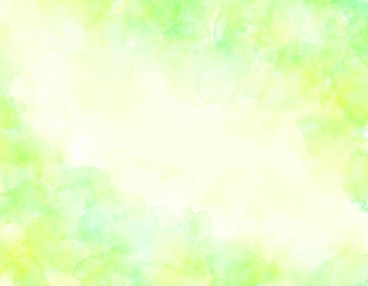 hand painted green yellow watercolor background with sky and clouds shape photo