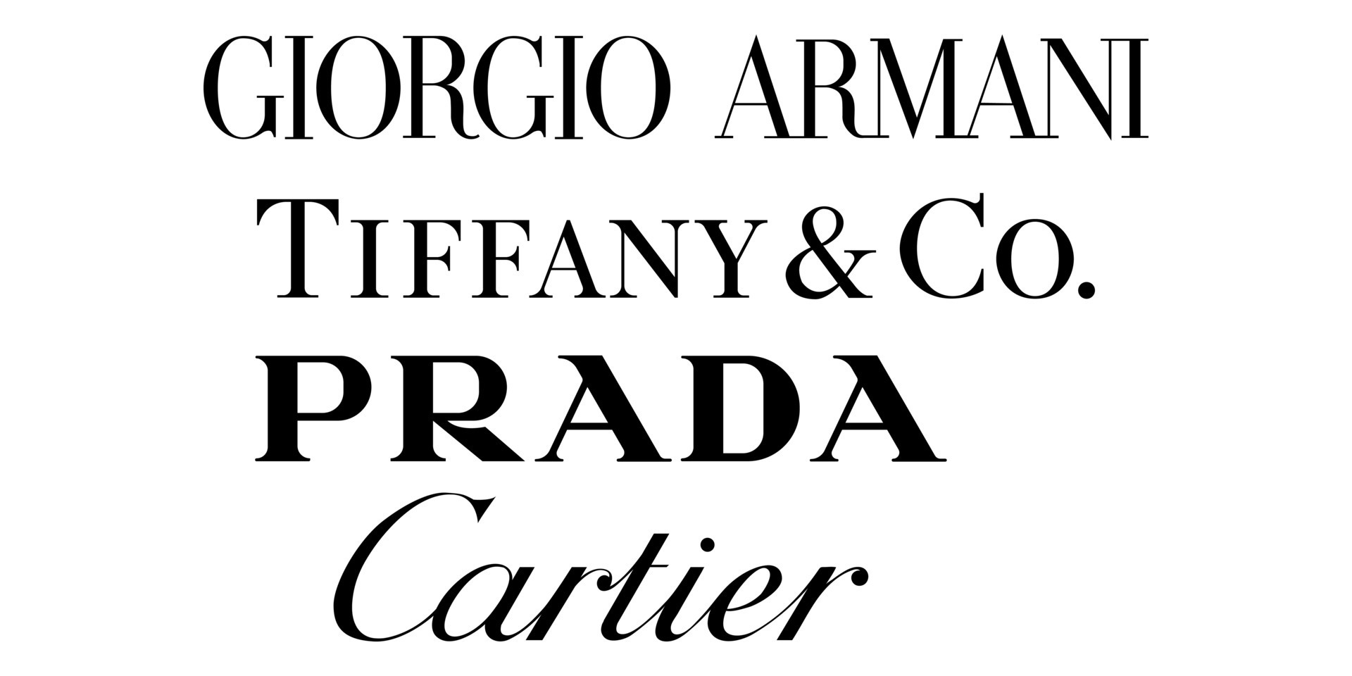 Popular luxury brands. Armani, Tiffany, Prada, Cartier. Vector