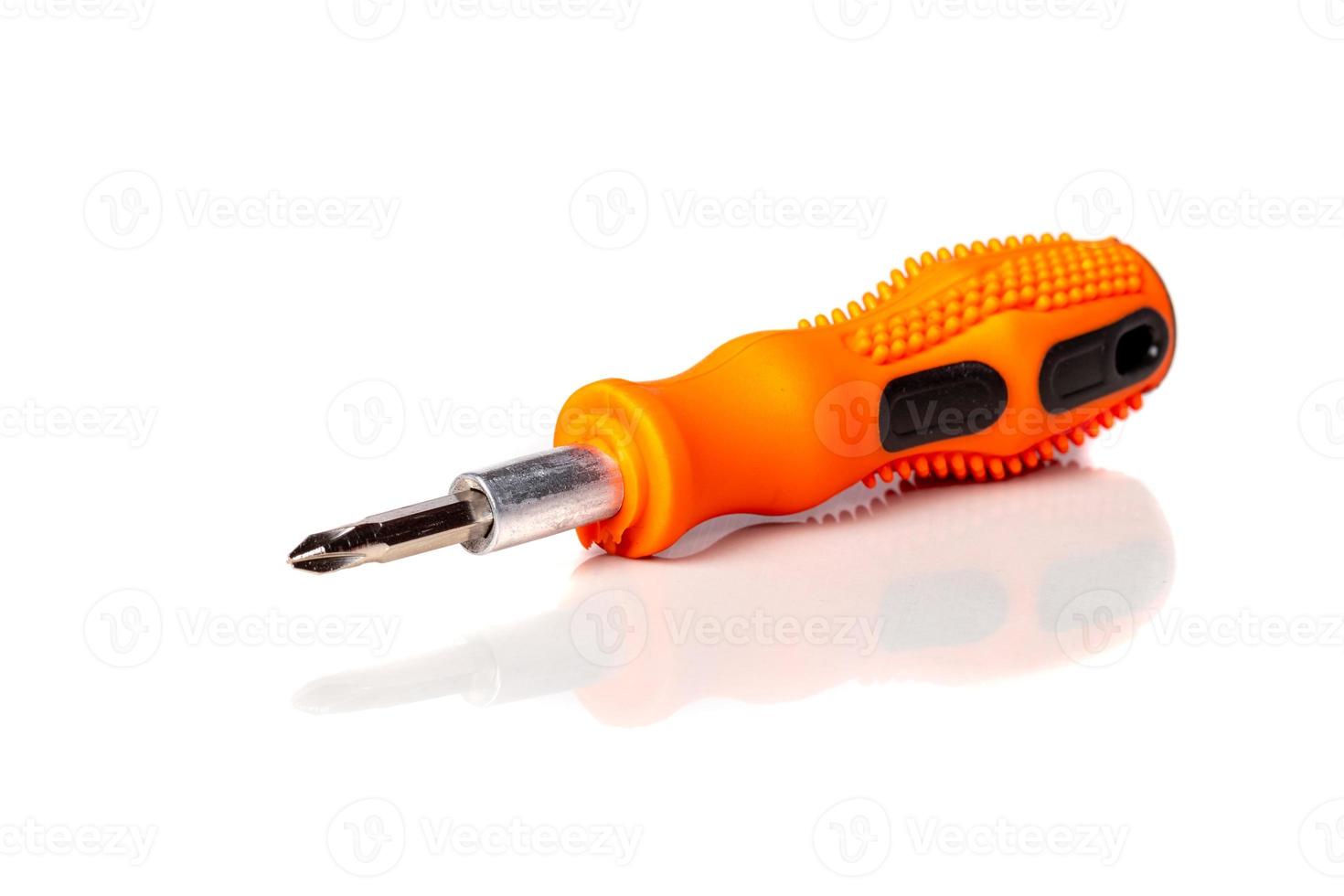 A set of different attachments for a head screwdriver with a screwdriver on a white background photo