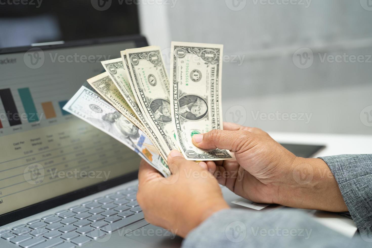 Business smart manager holding EU banknotes money working with new success startup project, Banking, Account, Investment Analytic research data economy, trading company concept. photo