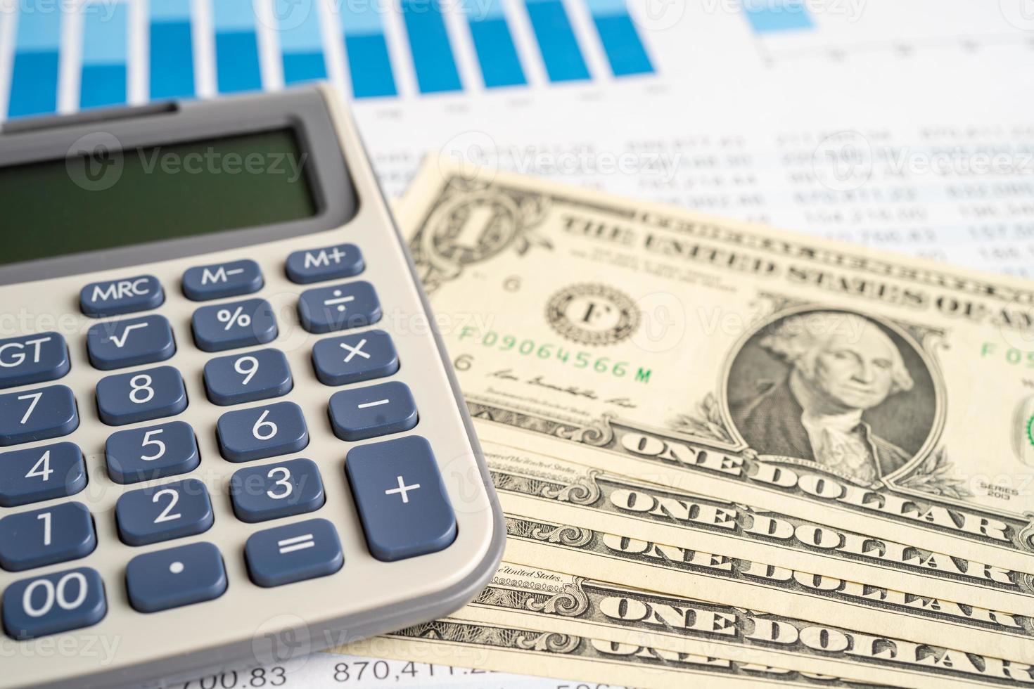 Calculator with US dollar banknotes on chart and graph paper. Finance development, Banking Account, Statistics, Investment Analytic research data economy, Stock exchange trading, Business company photo