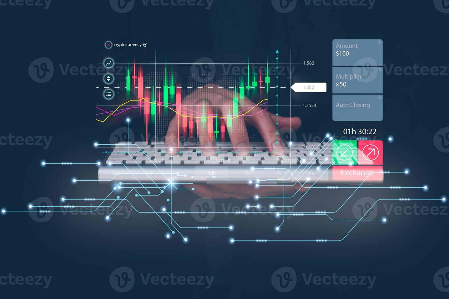 Analyst working with Business Analytics and Data Management System on computer, make a report with KPI and metrics connected to database. Corporate strategy for finance, operations, sales, marketing photo