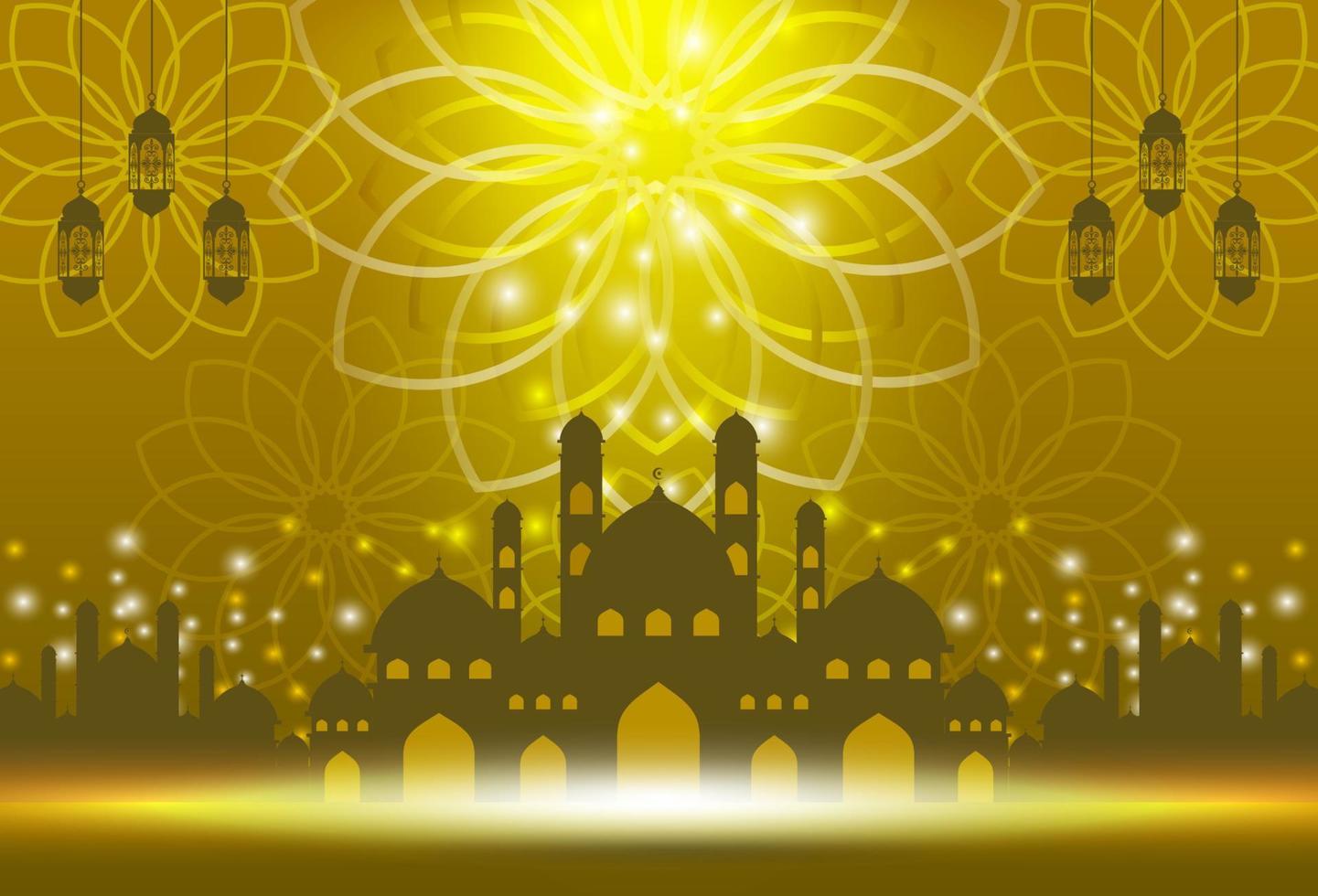 Islamic holiday celebration banner designed with crescent moon and illustration of mosque. Background suitable for Ramadan vector