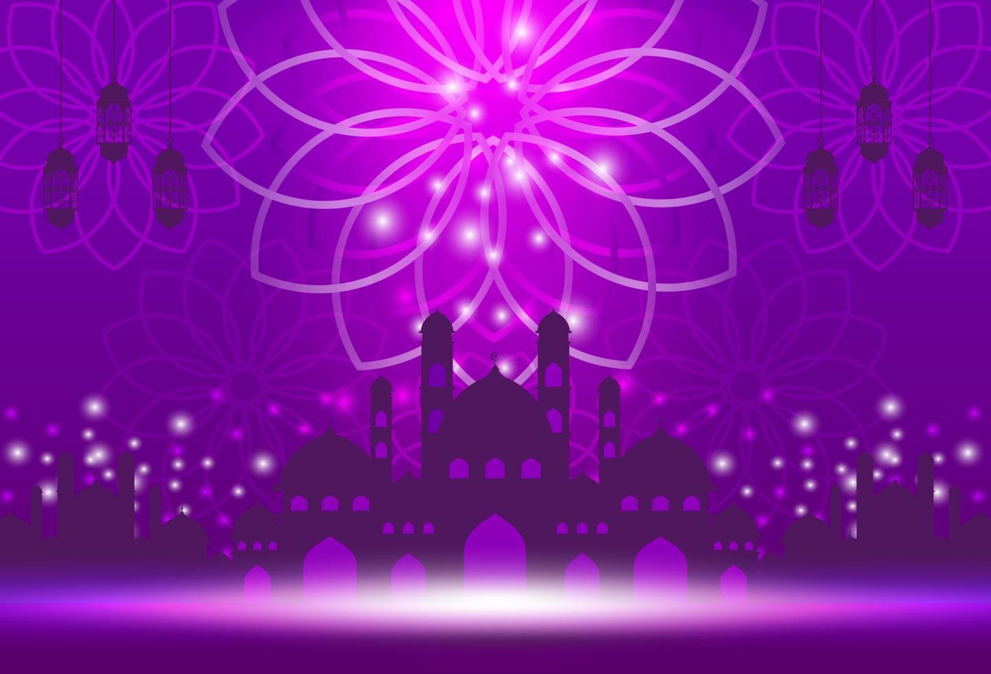 Islamic holiday celebration banner designed with crescent moon and illustration of mosque. Background suitable for Ramadan vector