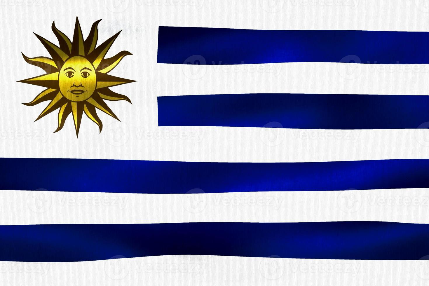 Ilustración 3d de una bandera de uruguay - bandera de tela ondeante realista foto