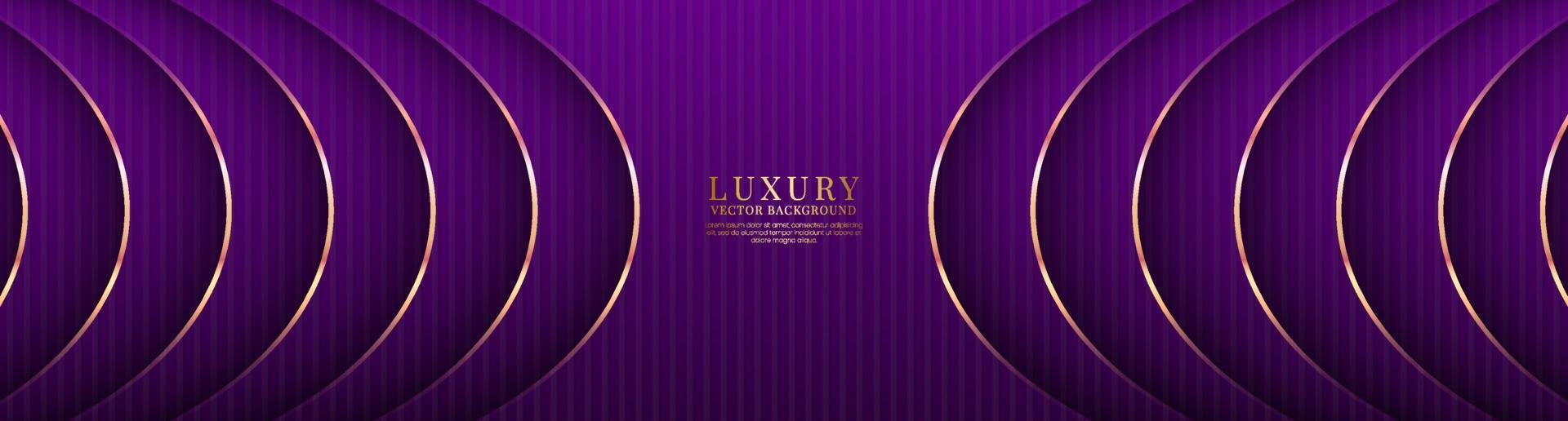 3D purple luxury abstract background overlap layers on dark space with golden curve decoration. Graphic design element cutout style concept for banner, flyer, card, brochure cover, or landing page vector