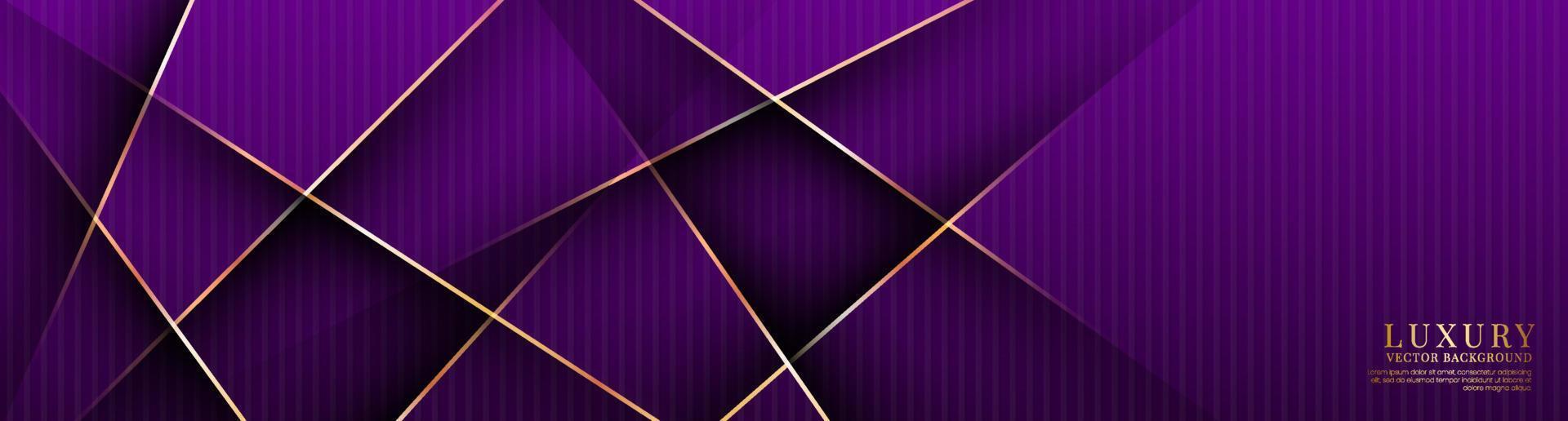 3D purple luxury abstract background overlap layers on dark space with golden lines decoration. Graphic design element cutout style concept for banner, flyer, card, brochure cover, or landing page vector