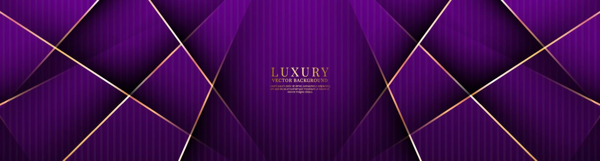 3D purple luxury abstract background overlap layers on dark space with golden lines decoration. Graphic design element cutout style concept for banner, flyer, card, brochure cover, or landing page vector