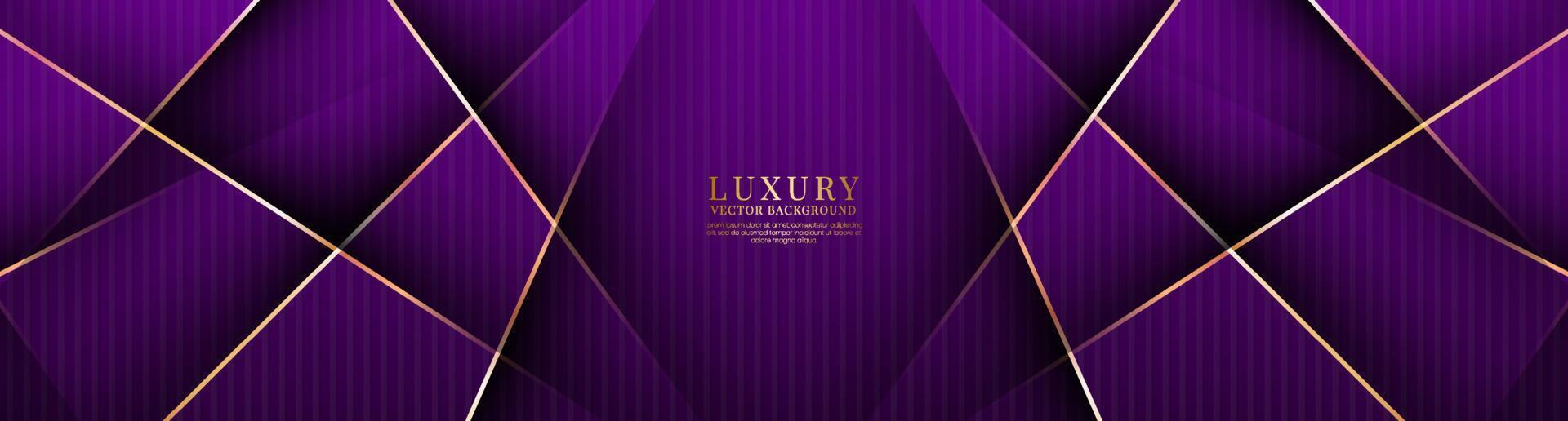 3D purple luxury abstract background overlap layers on dark space with golden lines decoration. Graphic design element cutout style concept for banner, flyer, card, brochure cover, or landing page vector