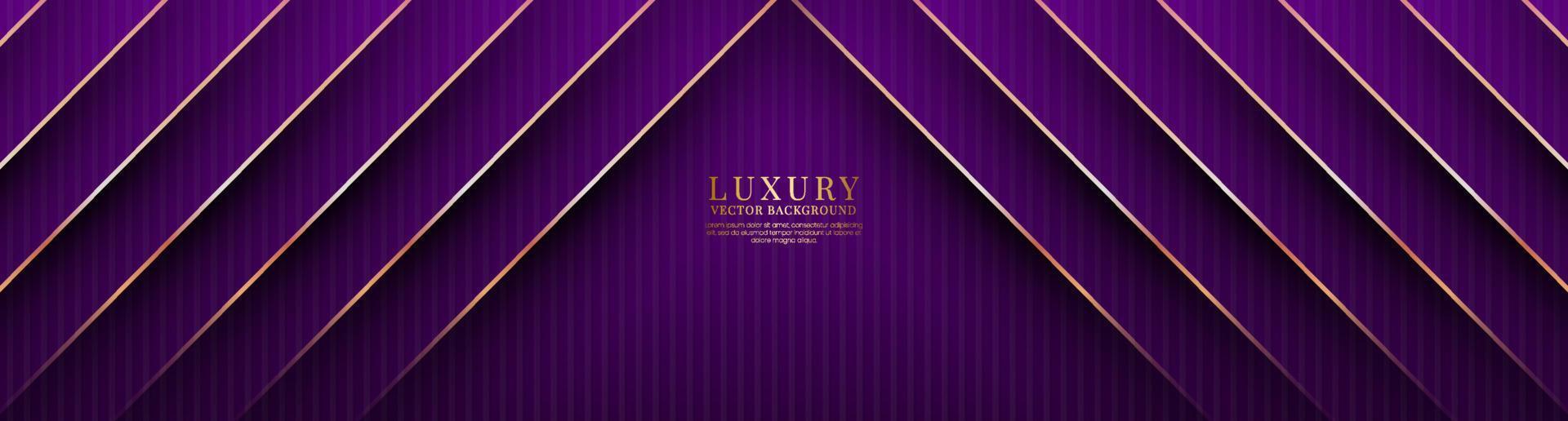 3D purple luxury abstract background overlap layers on dark space with golden lines decoration. Graphic design element cutout style concept for banner, flyer, card, brochure cover, or landing page vector