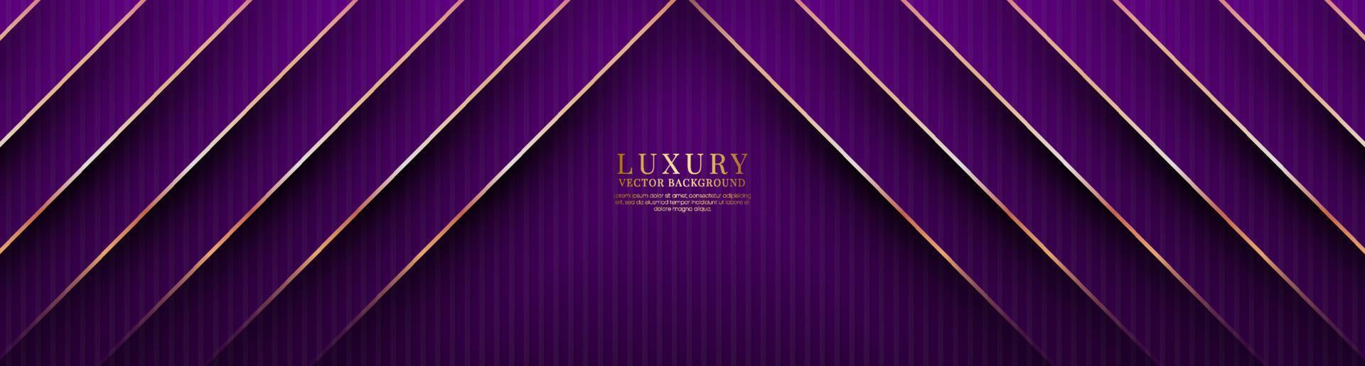 3D purple luxury abstract background overlap layers on dark space with golden lines decoration. Graphic design element cutout style concept for banner, flyer, card, brochure cover, or landing page vector