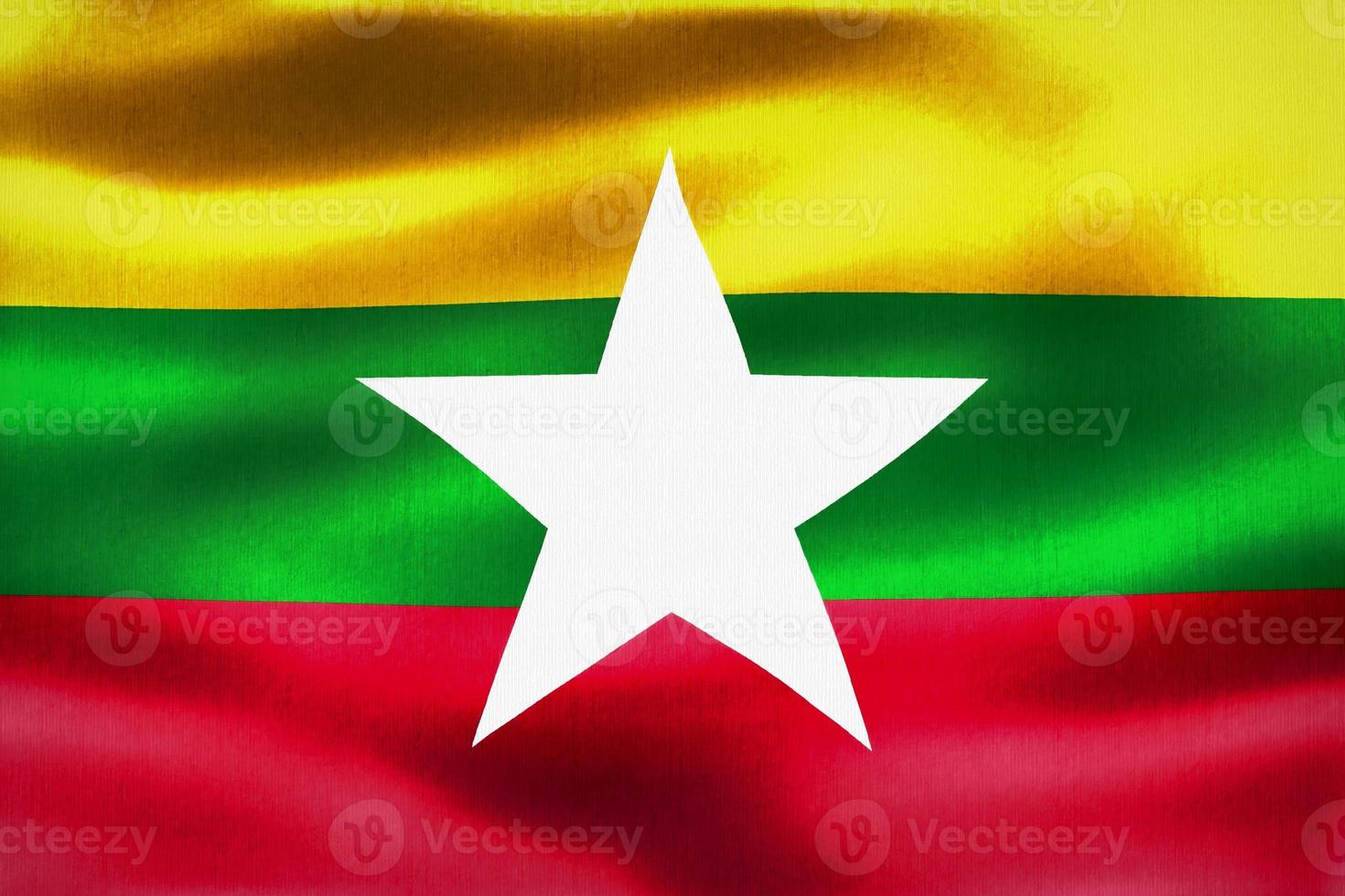 3D-Illustration of a Myanmar flag - realistic waving fabric flag photo