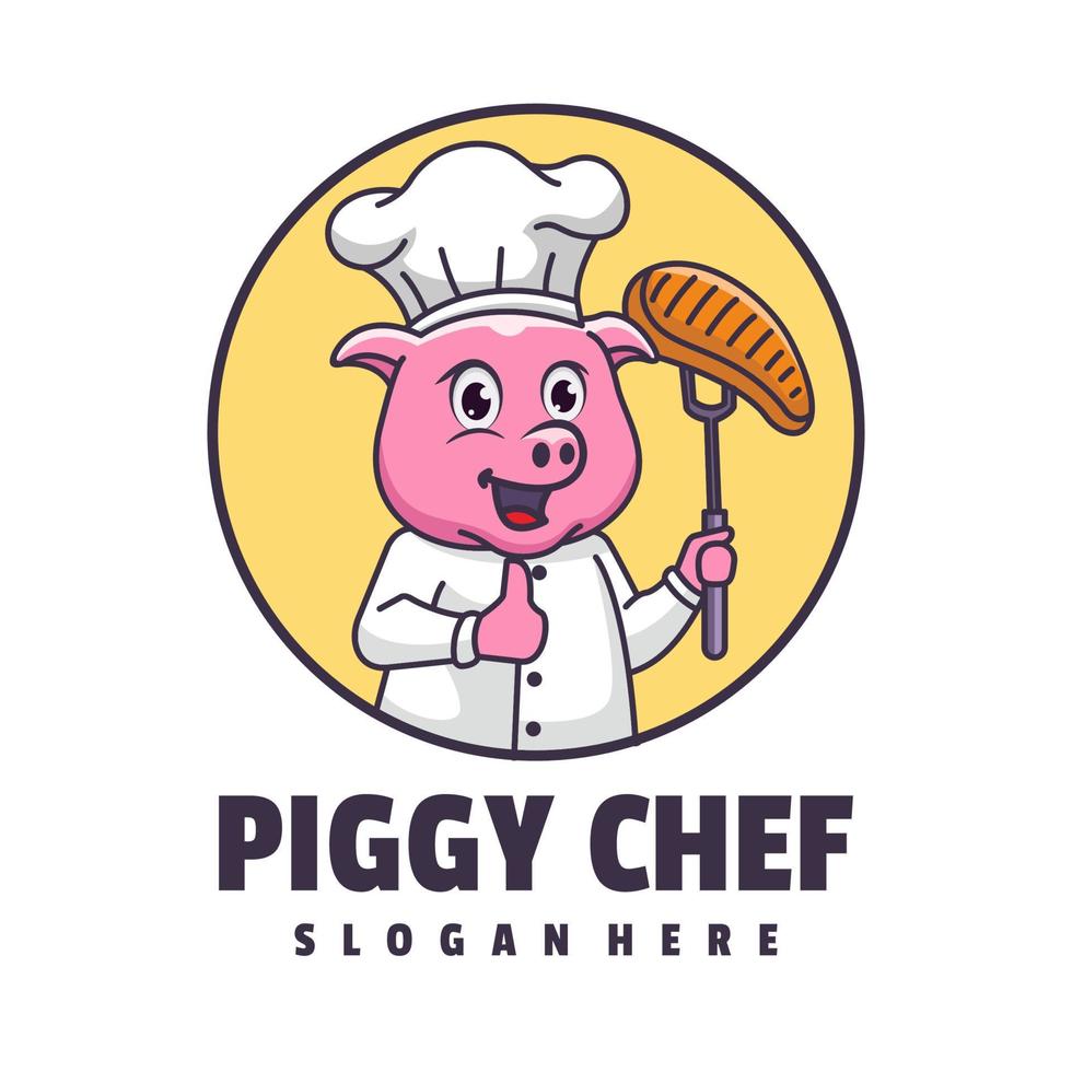 Pig Chef Cartoon Logo Template vector