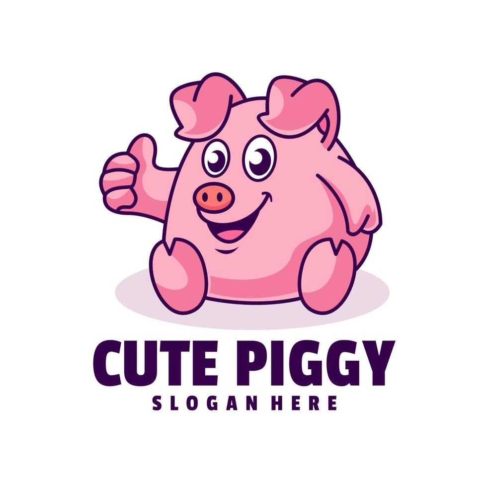 Cute Baby Pig Cartoon Logo Template vector