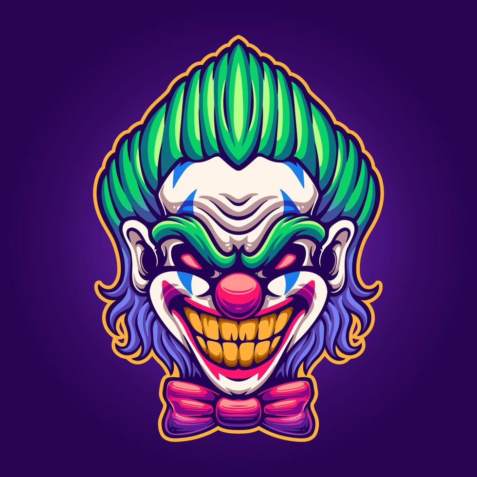 bufón cara enojado payaso ilustraciones para mascota, camiseta, pegatina, y etiqueta vector