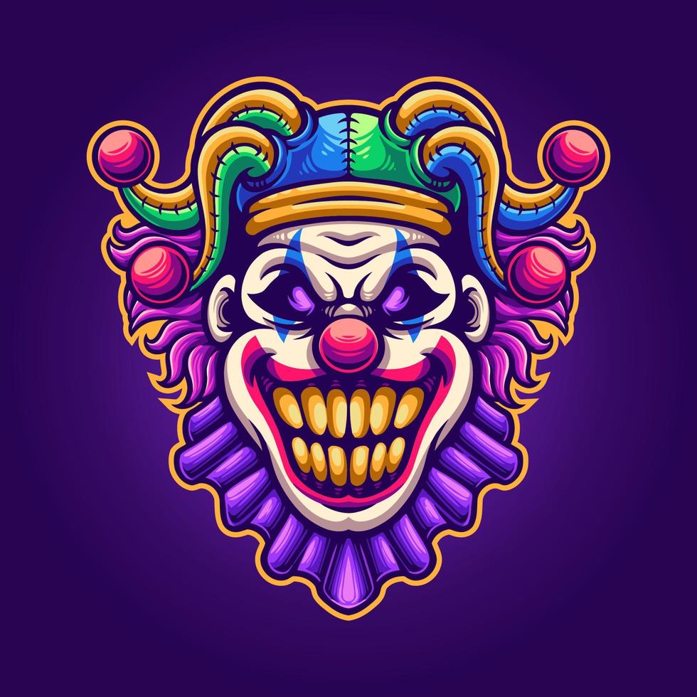 Angry clown face illustrations for mascot, tshirt, sticker, and label vector