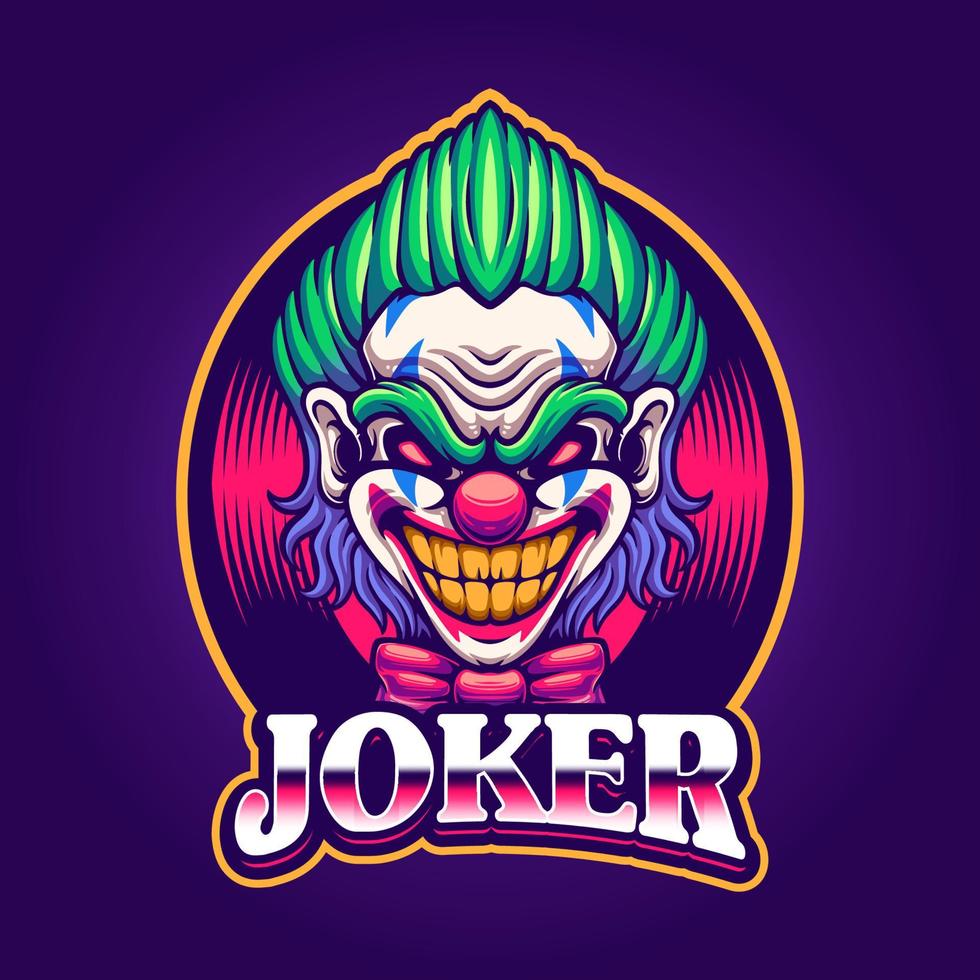 Scary face joker mascot gaming logo design vector