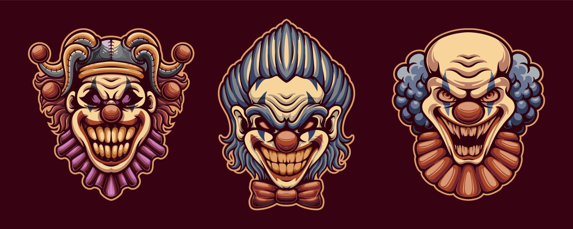 Angry clown joker face illustrations for mascot, tshirt, sticker, and label vector