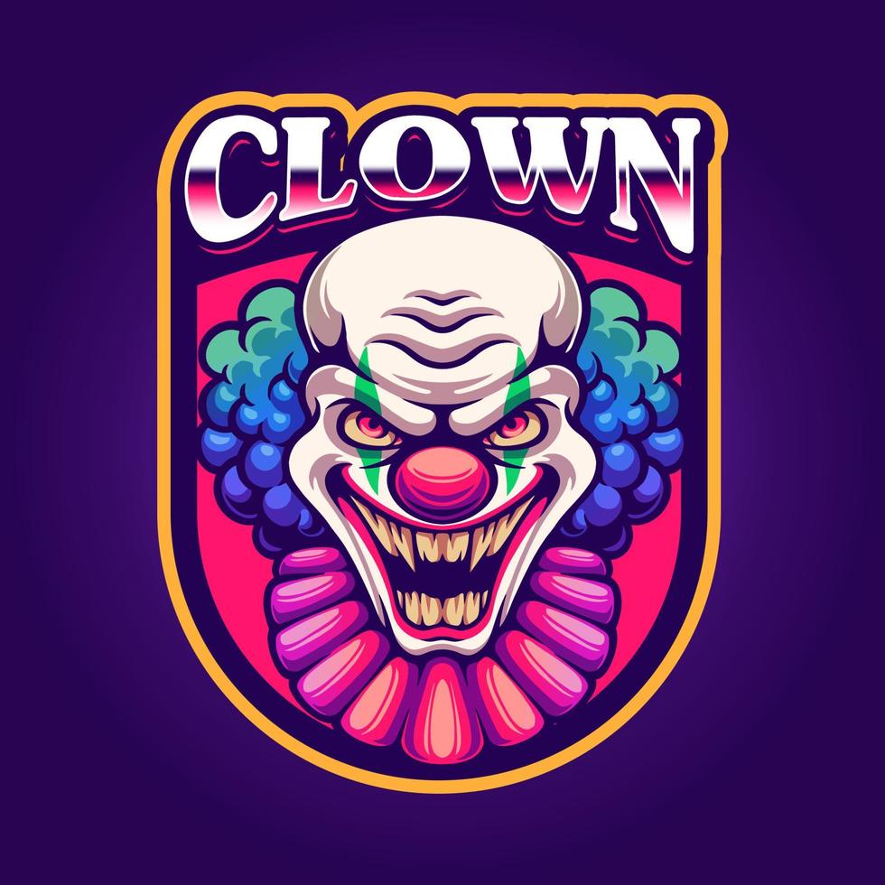 Scary face clown mascot gaming logo design vector