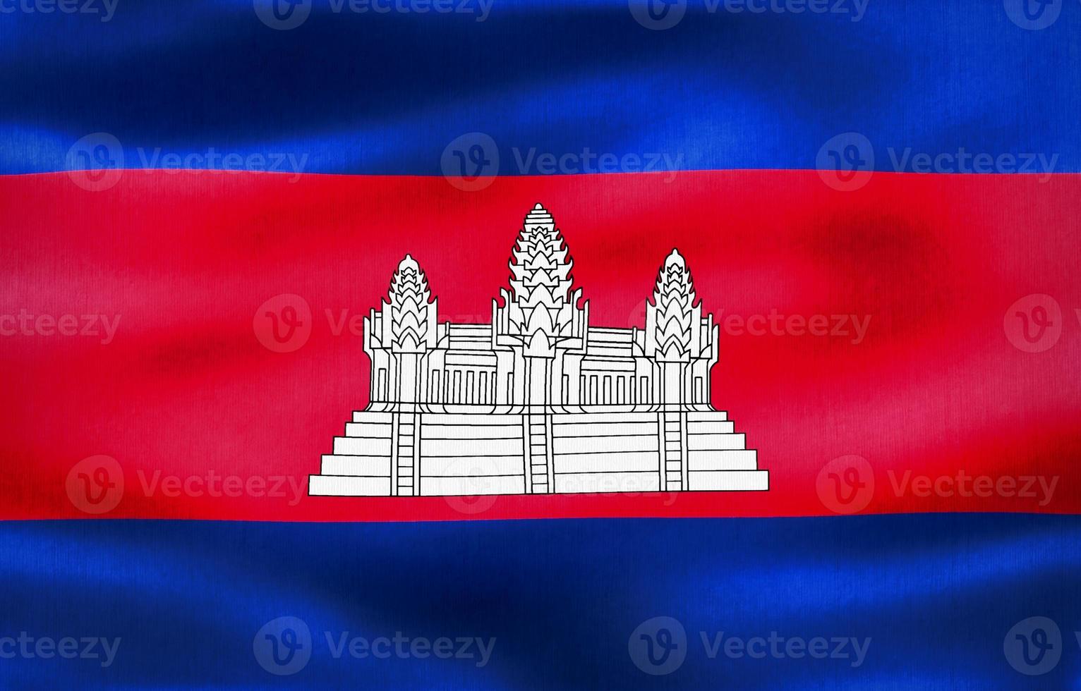 Ilustración 3d de una bandera de camboya - bandera de tela ondeante realista foto