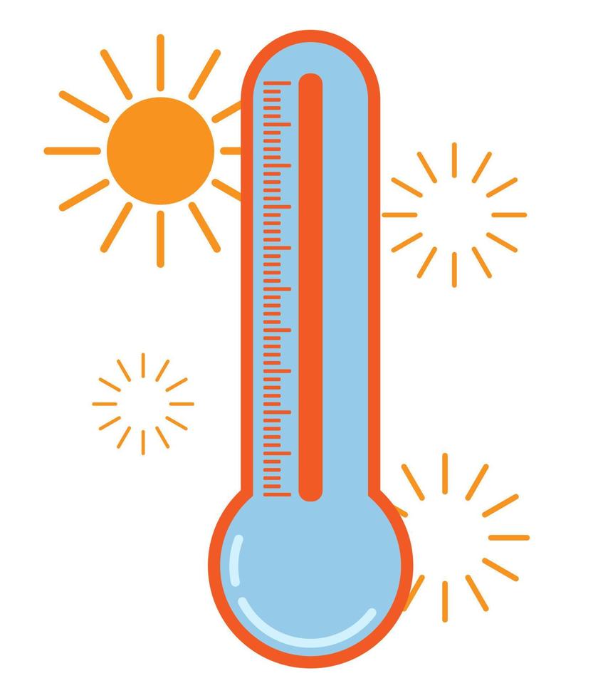 flat design hot temperature vector icon, sun, hot temperature, thermometer vector suitable for markers and symbols