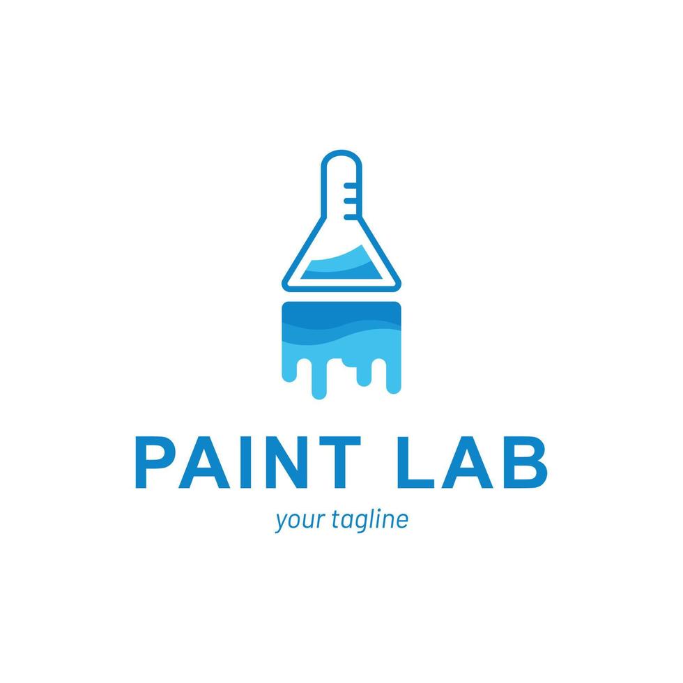 modern paint laboratory logo with chemical bottle shape and paint brush in blue color, pain industry logo vector