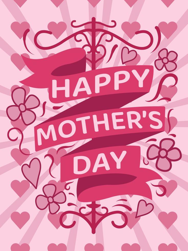 vector happy mother's day with pink ribbon and flowers great for greeting cards, posters and banners