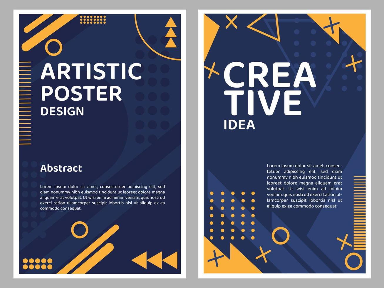 vector set of blue color posters with geometric elements