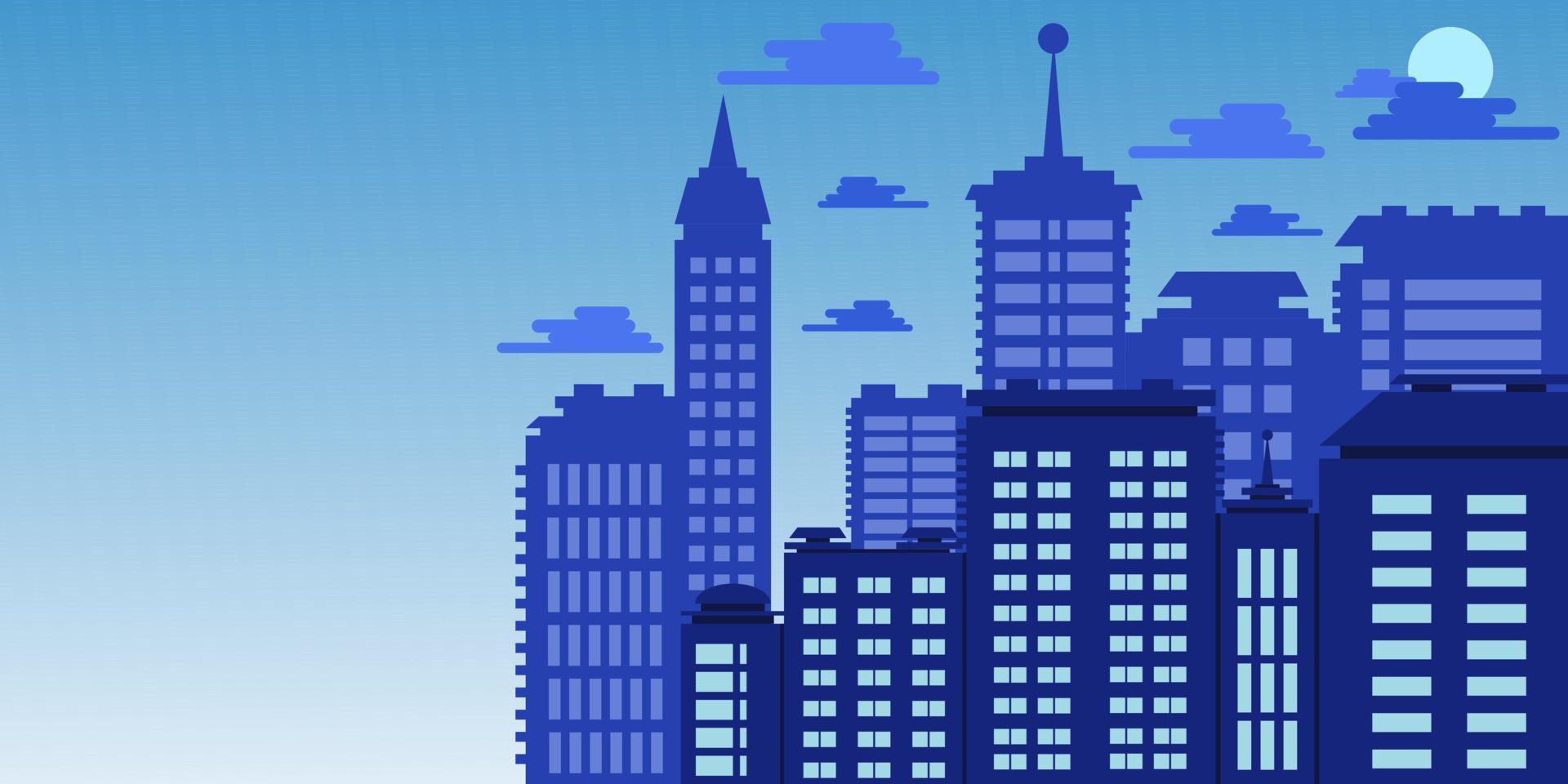 cityscape silhouette vector in blue color, urban landscape, building silhouette background in flat design style