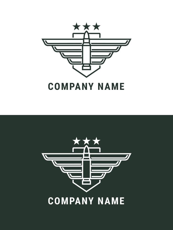 simple vector bullet with wings and three stars, winged bullet icon, flying bullet vector suitable for military logo