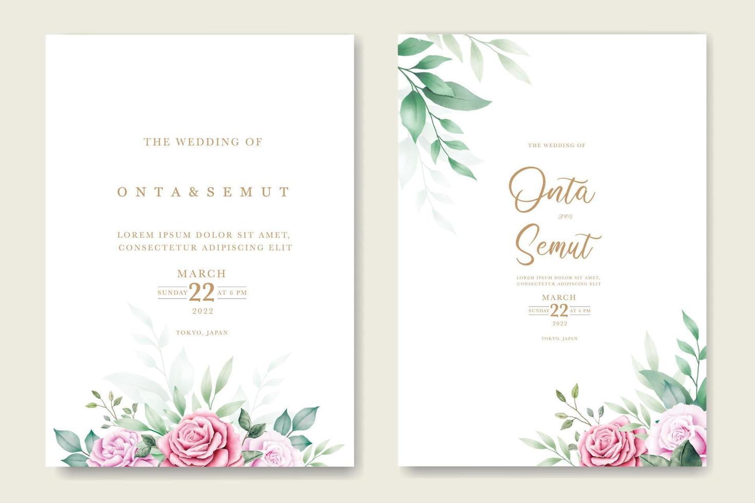 wedding invitation card with floral rose watercolor vector