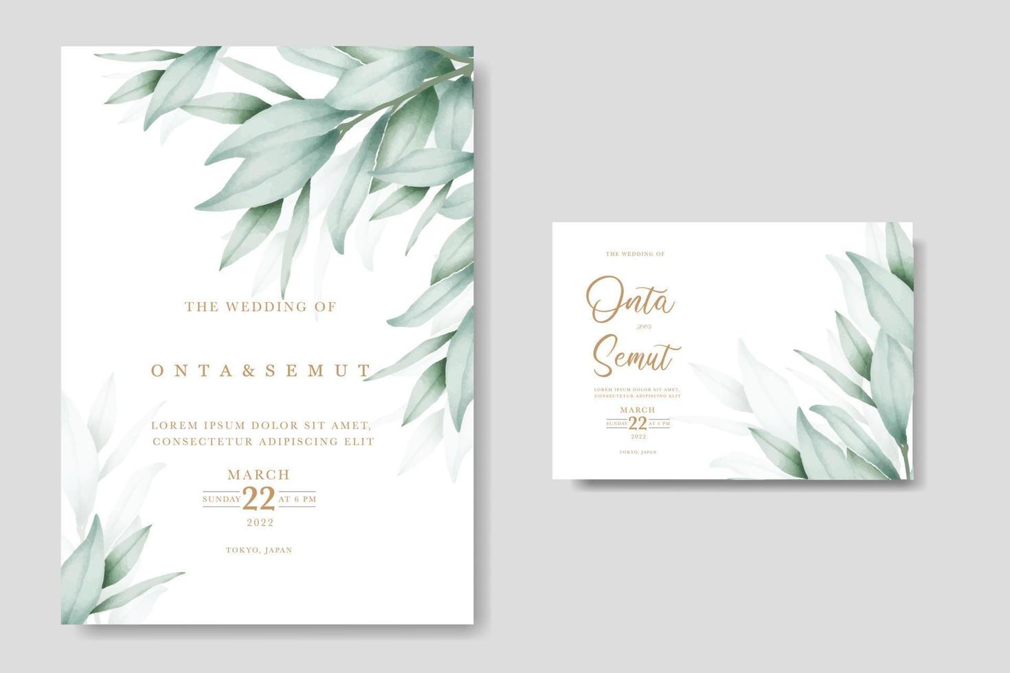 watercolor eucalyptus wedding invitation card vector