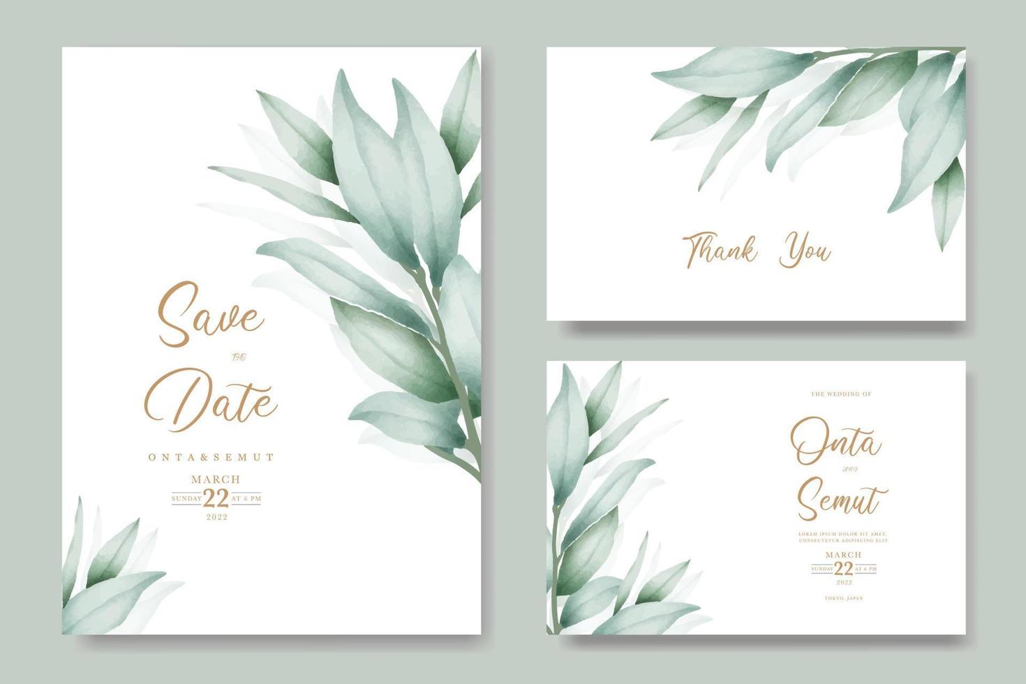 watercolor eucalyptus wedding invitation card vector