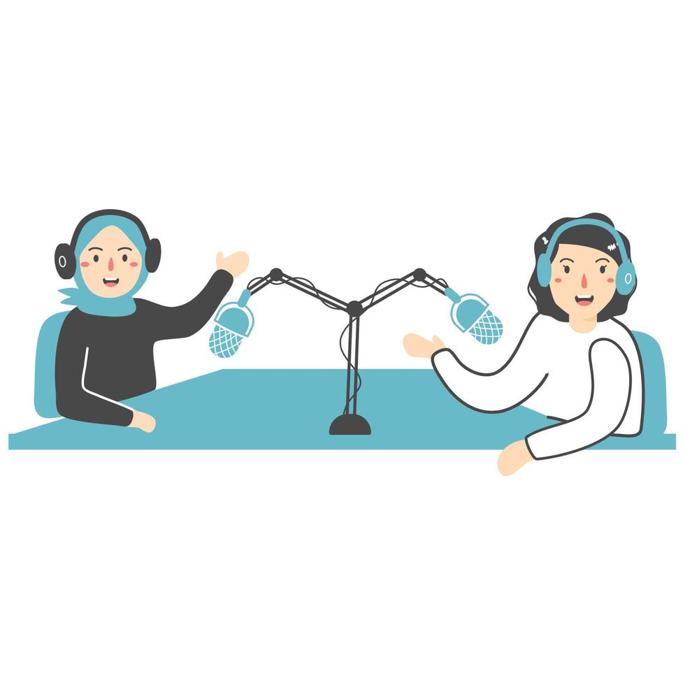record and broadcast of podcast in studio people talking vector