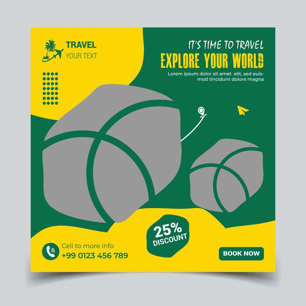 Travel and tourism social media post banner Design Template vector