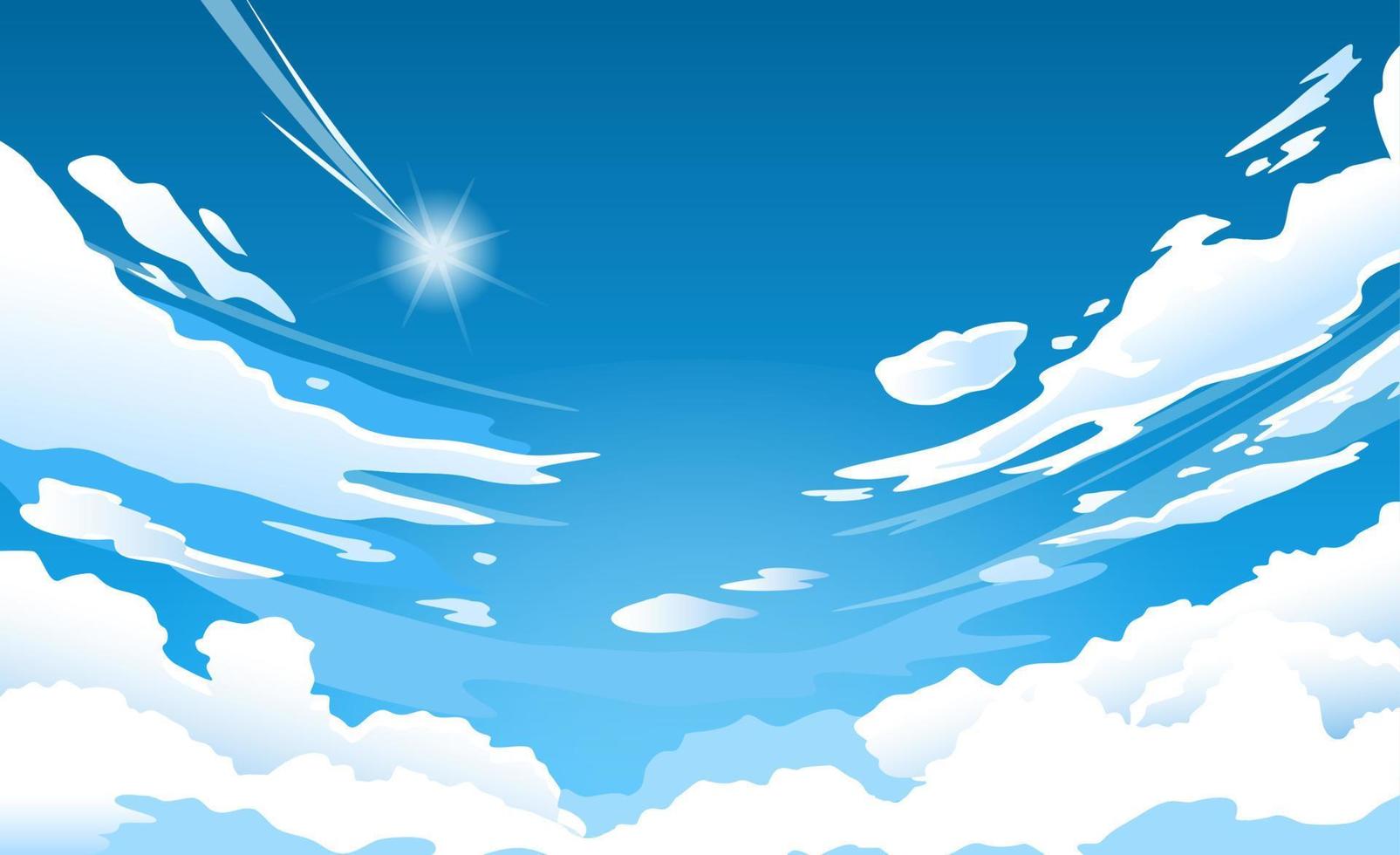 anime cielo. nube en azul cielo en soleado verano día, nublado hermosa naturaleza Mañana escena con que cae estrella vector fondo de pantalla, antecedentes