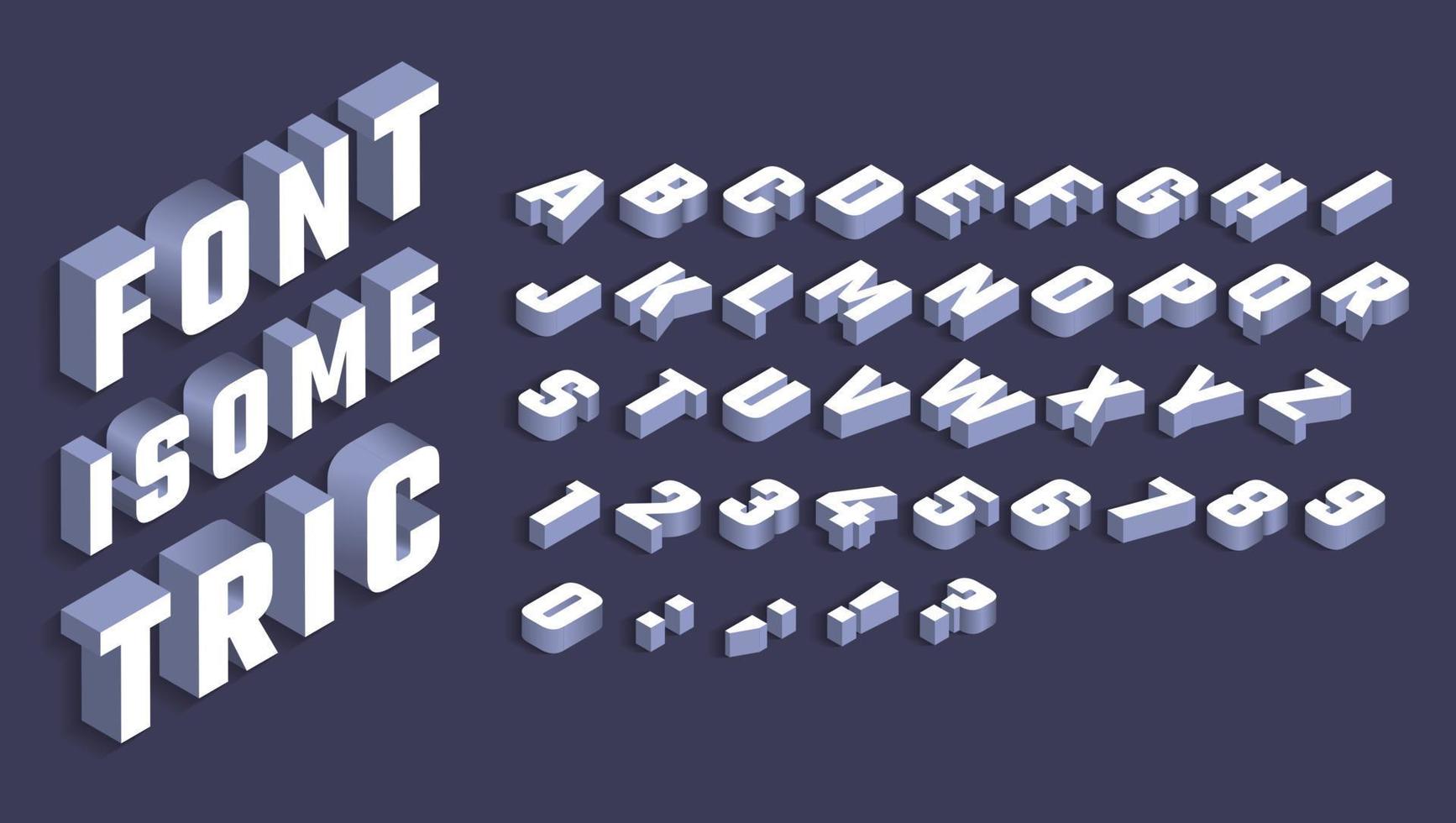 Isometric alphabet. 3d white letters and numbers with shadow, type in isometric projection. 80s futuristic retro typeface Vector font