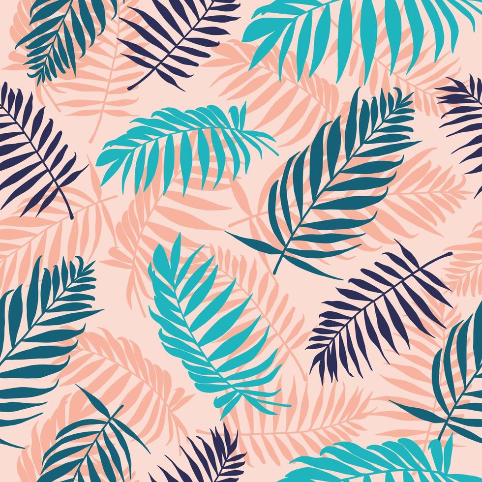 Palm leaves pattern. Tropical tree leaf, floral wallpaper repeated design. Summer jungle graphic seamless vector organic palms texture