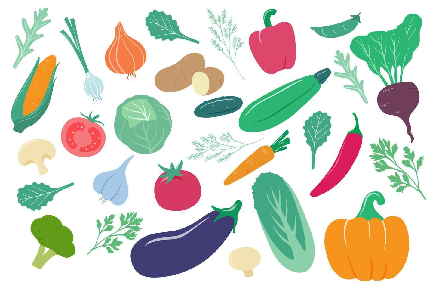 Vegetables. Cartoon onion, corn and carrot, cucumber and potato, cabbage. Pepper, tomato and beetroot, garlic fresh farm vegetable vector set