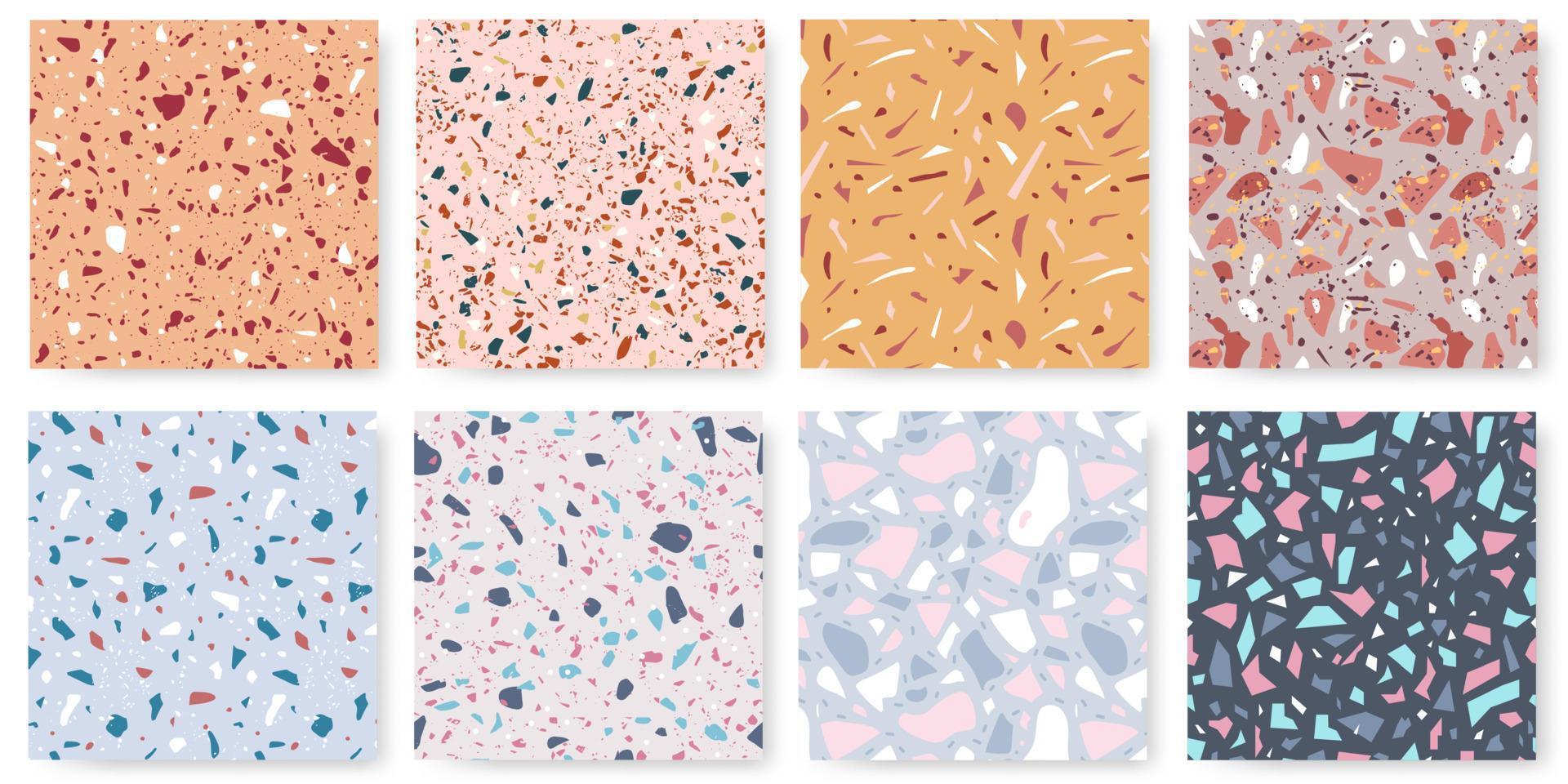 Terrazzo seamless pattern. Modern background with abstract geometric shapes. Polish granite, stone, fabric, home floor texture vector set