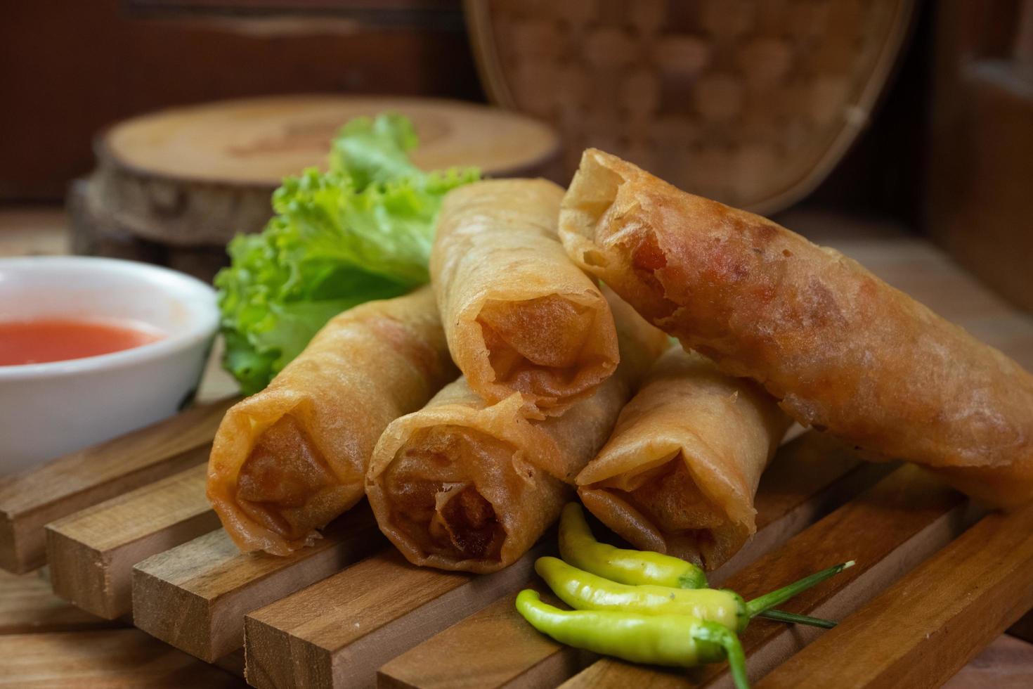lumpia or lunpia is a typical snack from Java in Indonesia, in English it is often called spring rolls photo