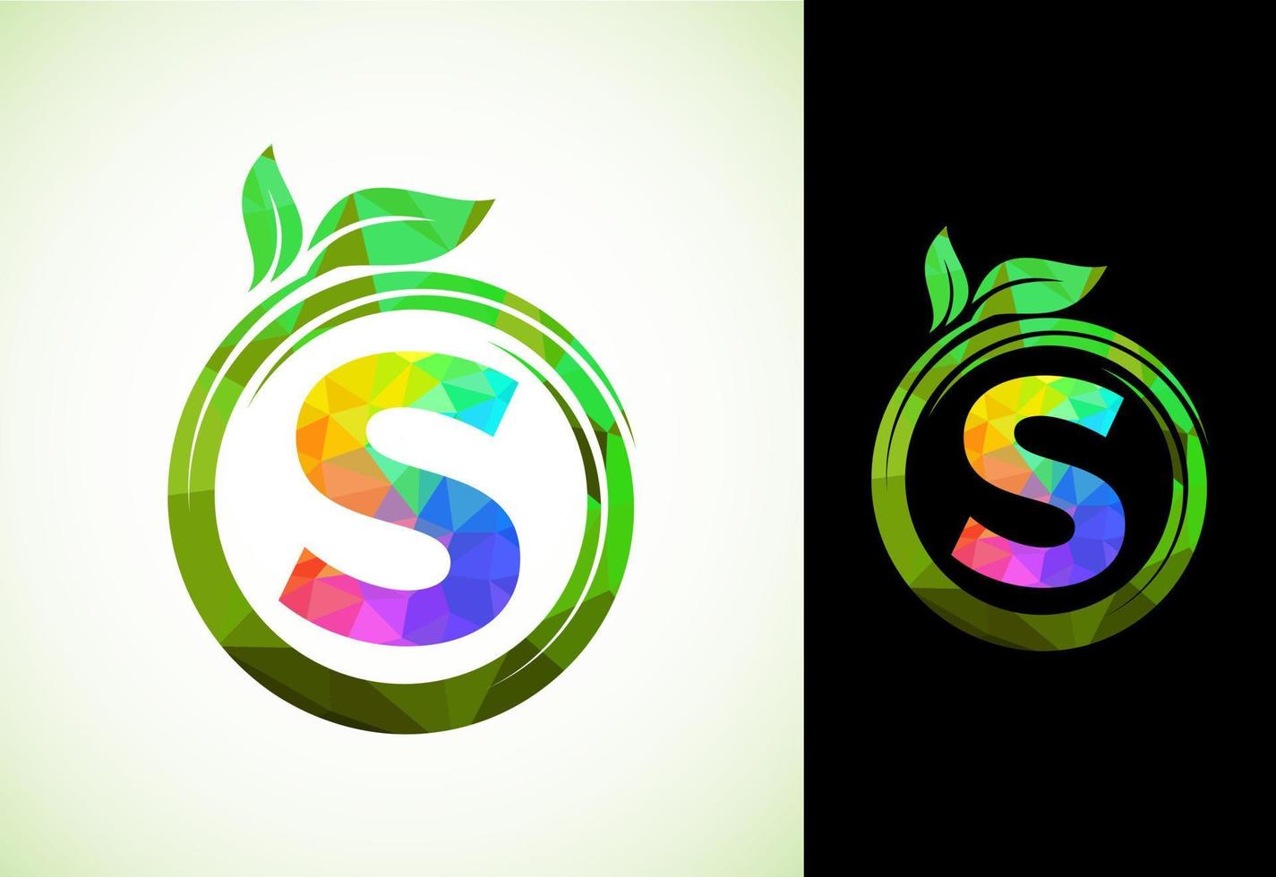 poligonal alfabeto s en un espiral con verde hojas. naturaleza icono firmar símbolo. geométrico formas estilo logo diseño para negocio cuidado de la salud, naturaleza, granja, y empresa identidad. vector