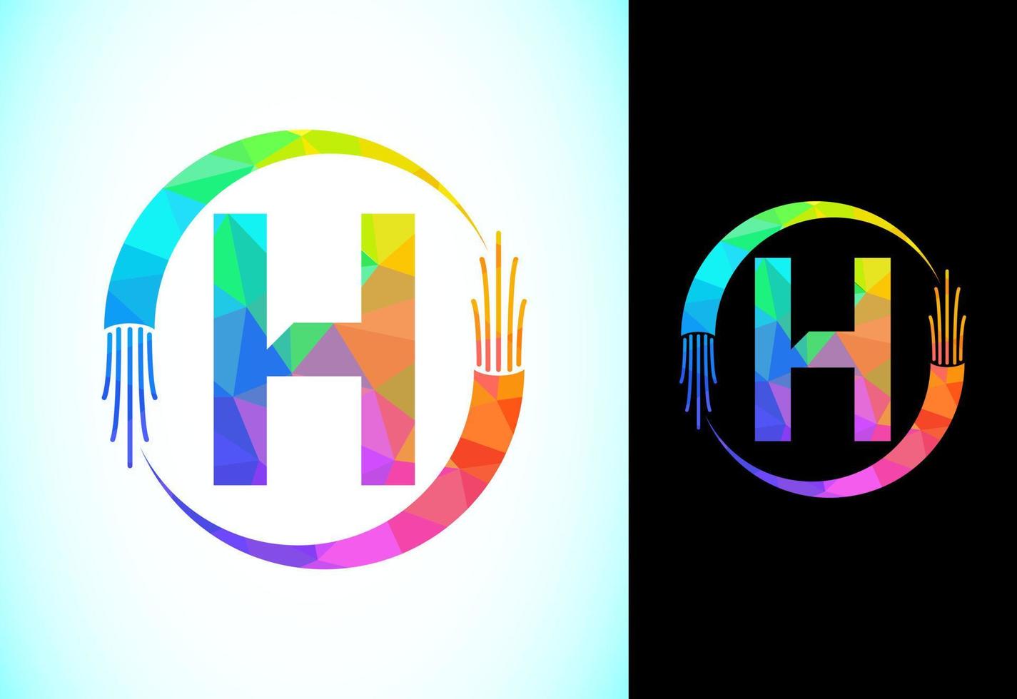 Polygonal alphabet H with electric wire, and optical fiber cable. Low poly graphic alphabet symbol vector