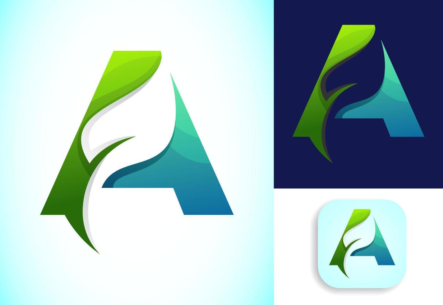 Letter A with negative space leaf logo vector template. Gradient logo design