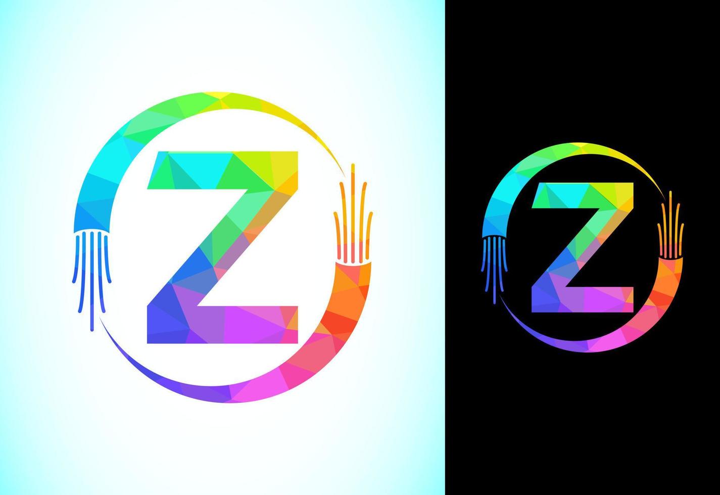 Polygonal alphabet Z with electric wire, and optical fiber cable. Low poly graphic alphabet symbol vector
