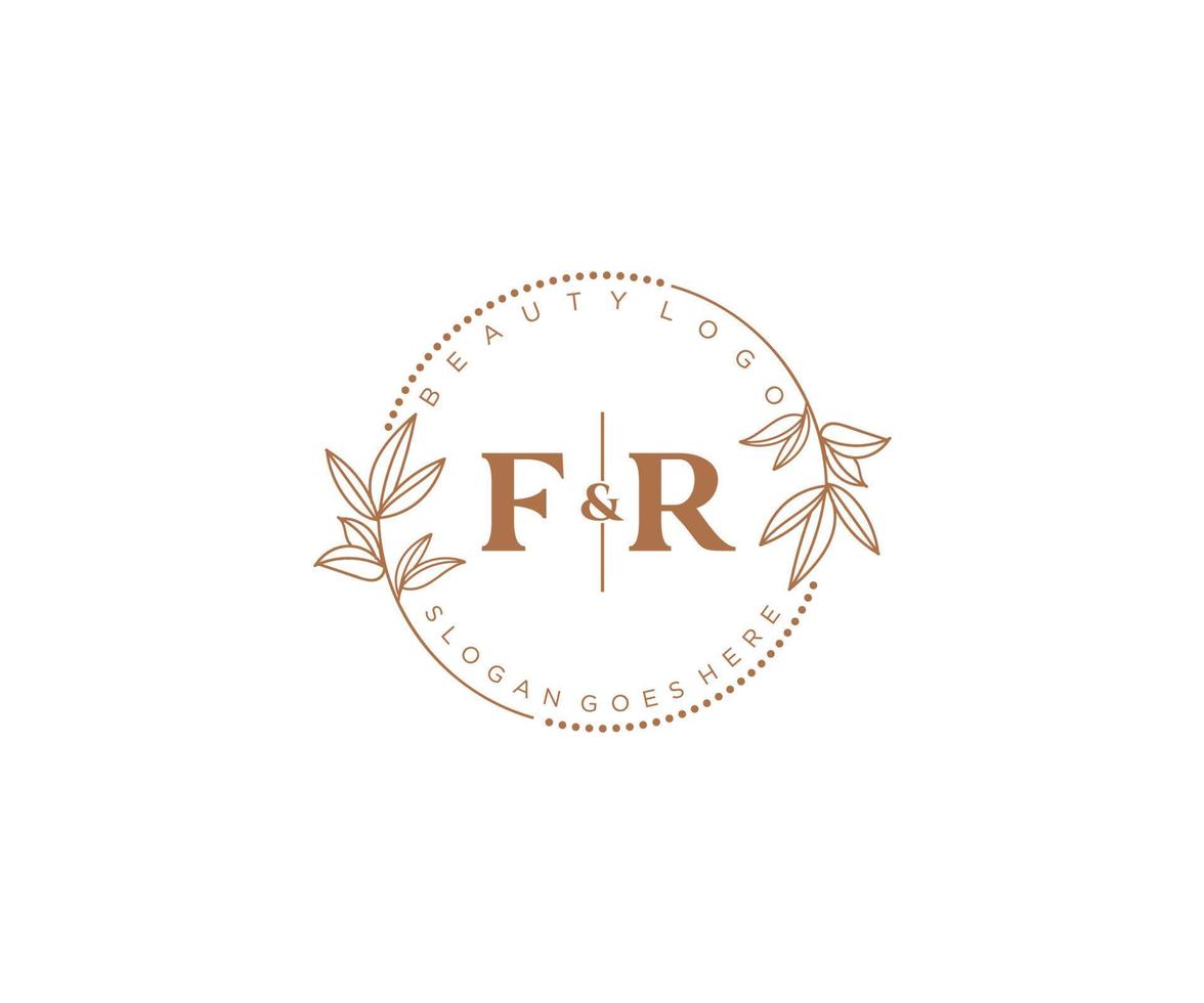 initial FR letters Beautiful floral feminine editable premade monoline logo suitable for spa salon skin hair beauty boutique and cosmetic company. vector